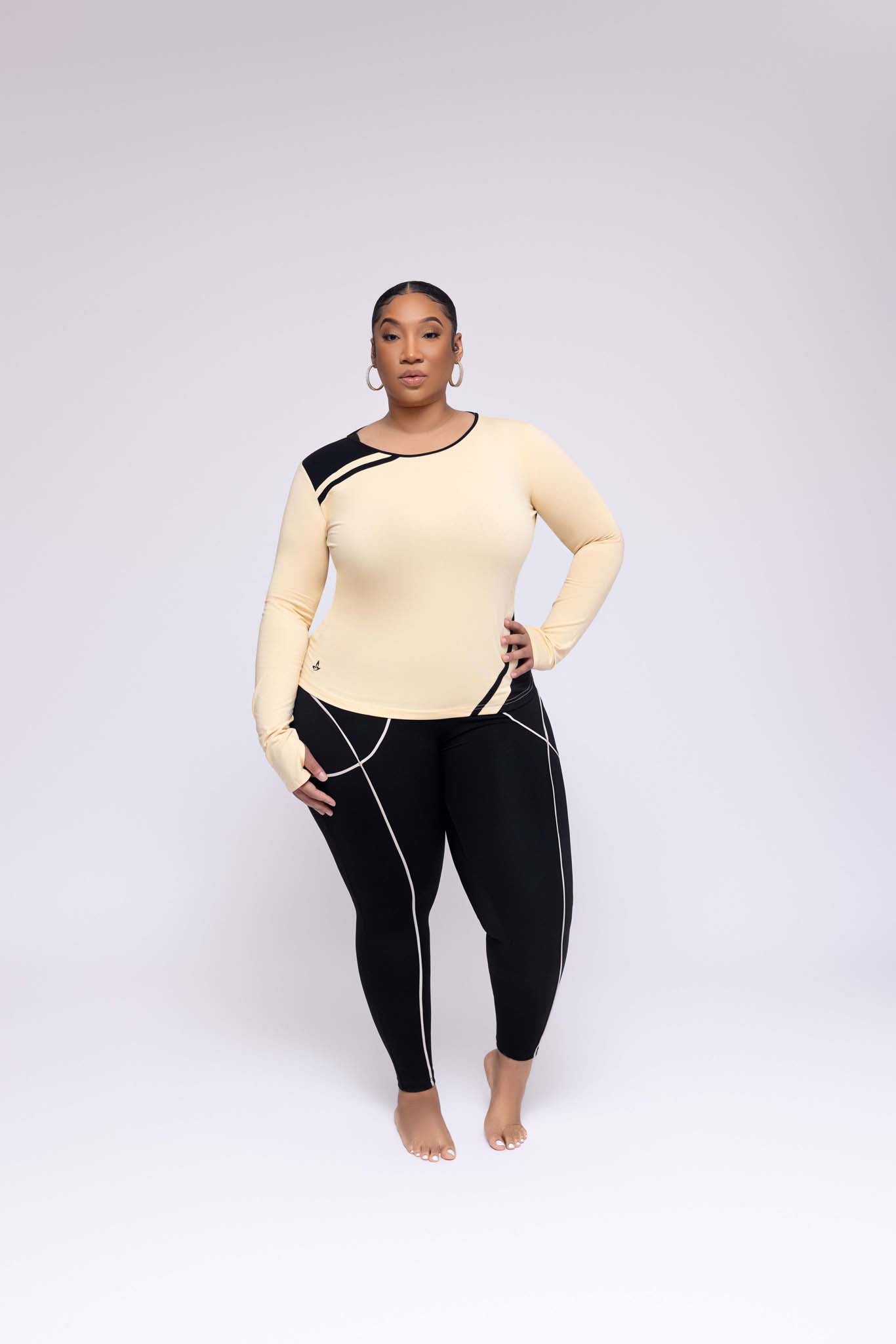 V-Neck Contrast Top (Cream)