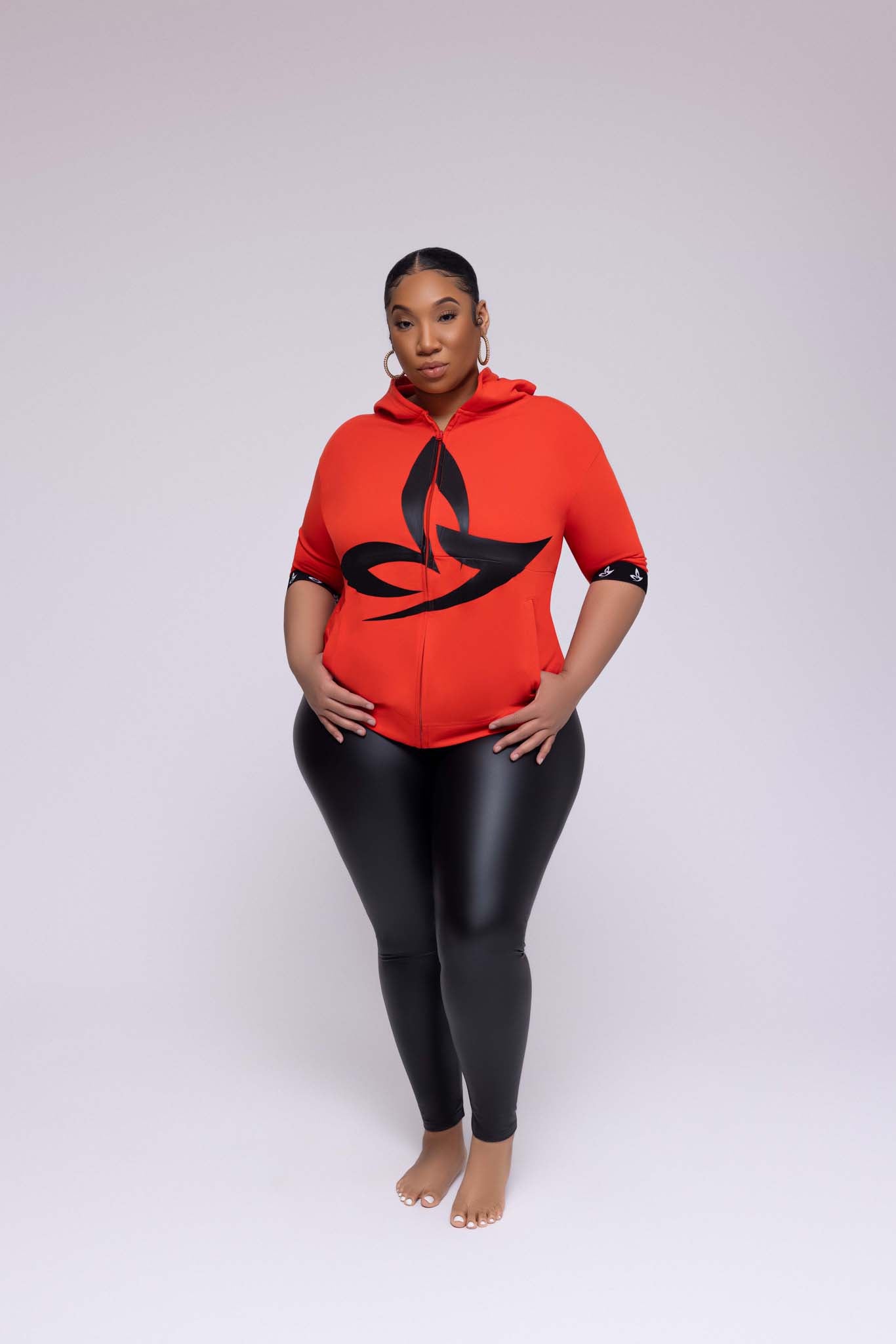 Short Sleeve Zip Up Hoodie (Red)