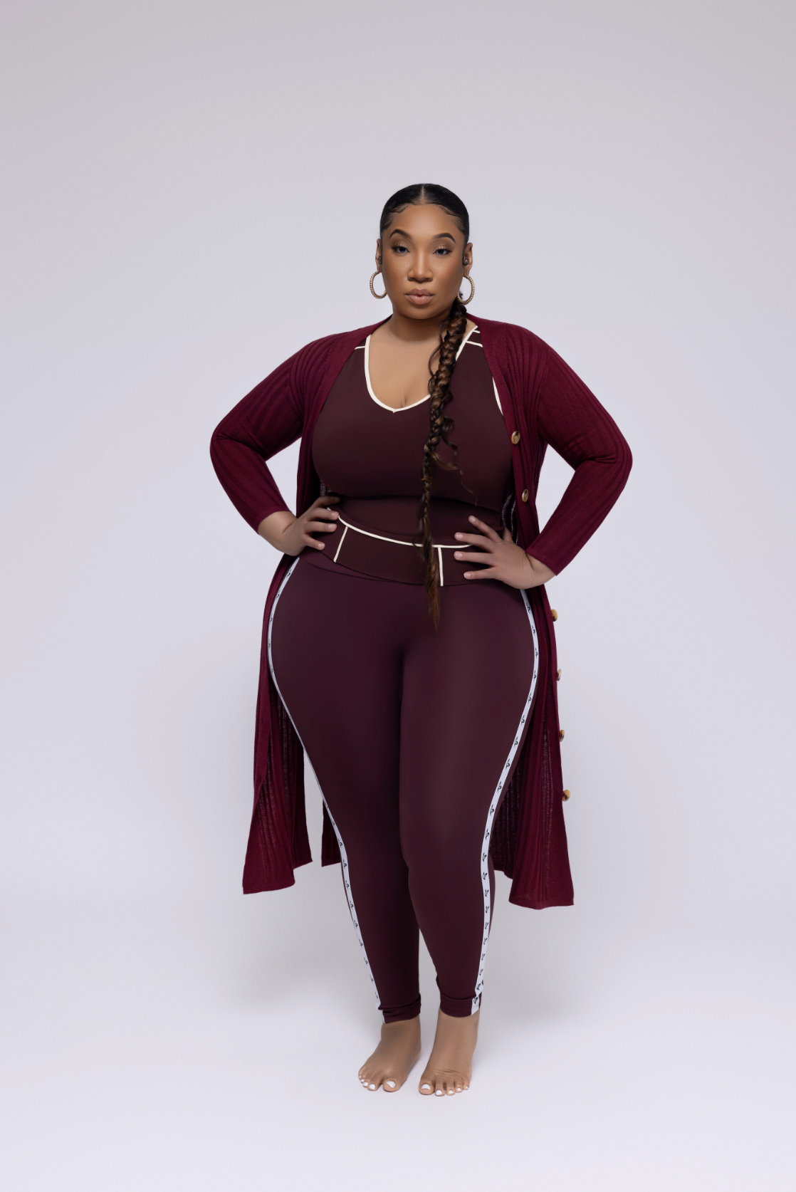 Burgundy Active 3-Piece Tank & Leggings Set