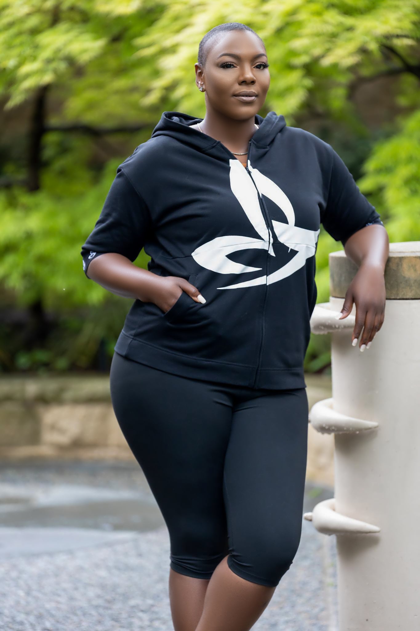 Short Sleeve Zip Up Hoodie (Black)