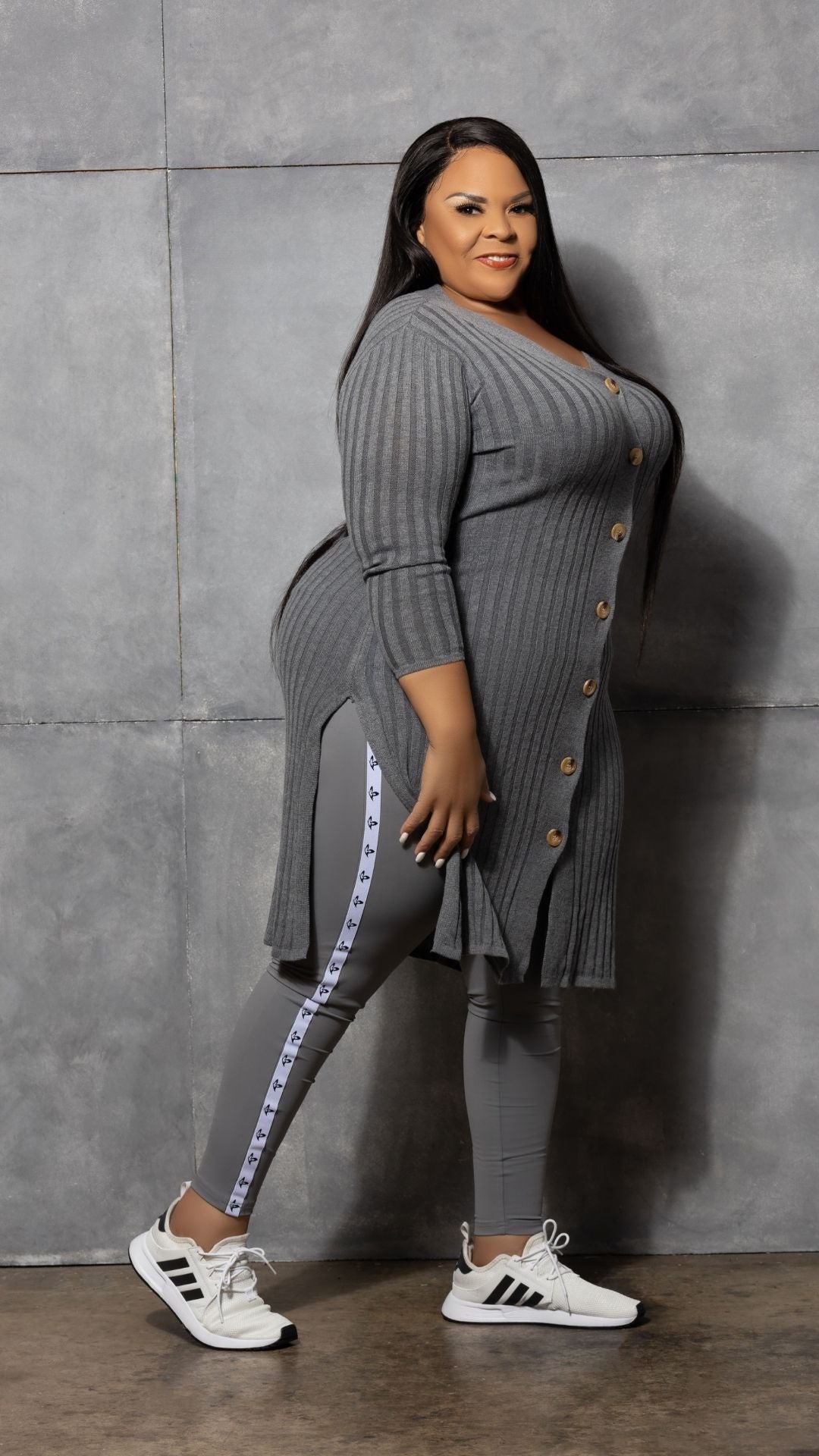 Midi Length Cardigan (Grey)