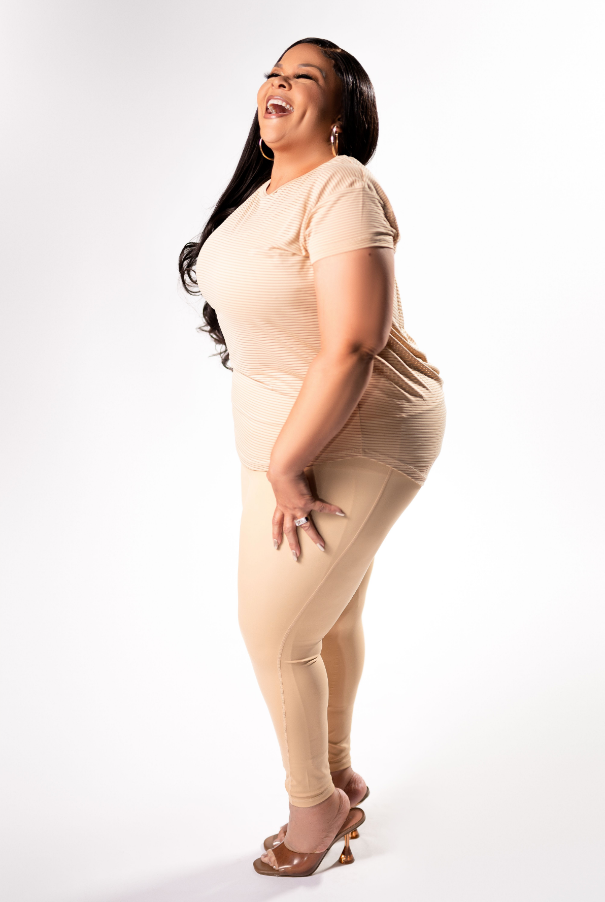 Striped/Mesh Sun Tan Tee